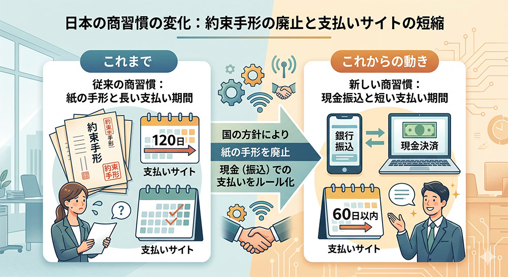 日本の商習慣の変化、約束手形の廃止と支払いサイトの短縮