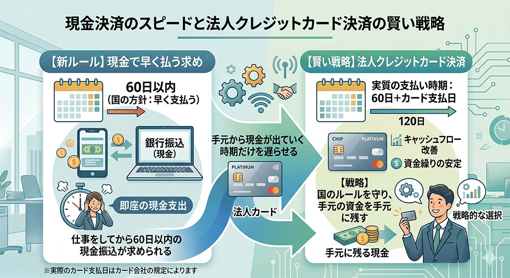 現金決済のスピードと法人クレジットカード決済の賢い戦略